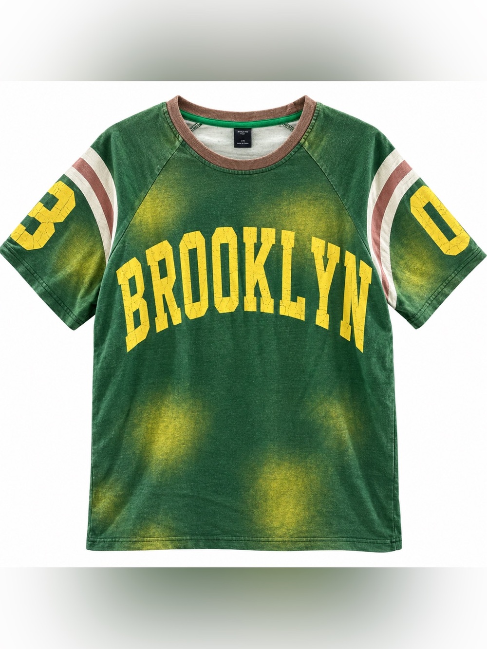 ROMWE Brooklyn Graphic Tee Green Yellow Short Sleeve Sporty T-Shirt Large